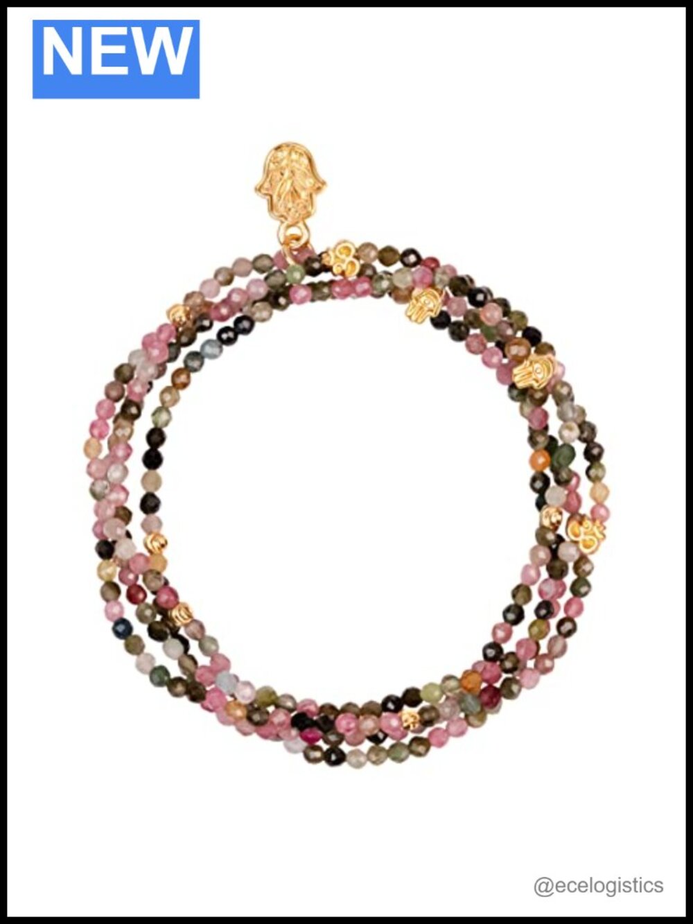 18K Gold Plated 925 Sterling Silver Wrap Bracelet with Tourmaline Stones